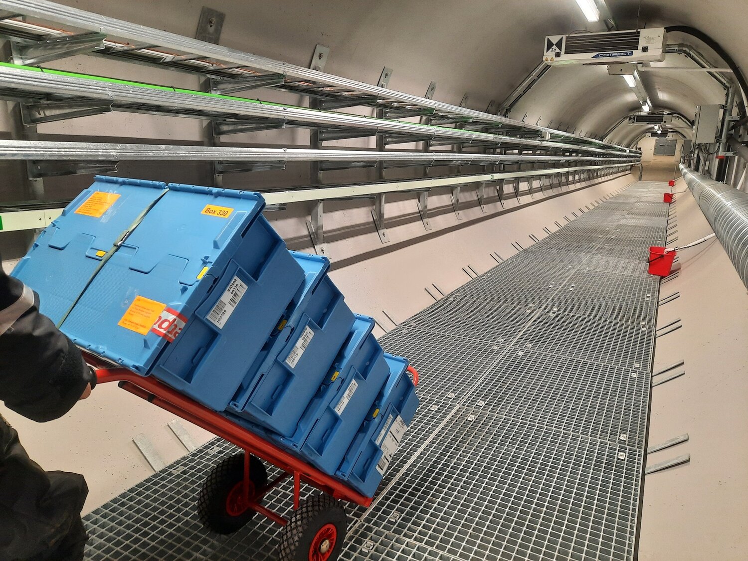 Boxes of seeds are brought into the Svalbard Global Seed Vault. 